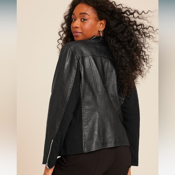 Maurices Plus Size Black Faux Leather Biker Jacket, 1X - Picture 2 of 9